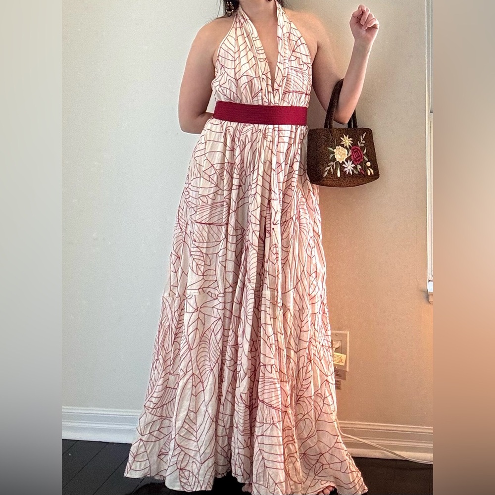 Anthropologie Red Halter Wrap Sundress